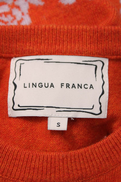 Lingua Franca Womens Orange Floral Wool Cashmere Pullover Sweater Size S