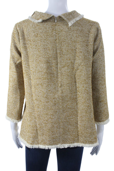 Ann Mashburn Women Tunic Herringbone High Neck Zip 3/4 Sleeve Yellow Size S