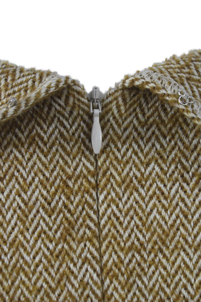 Ann Mashburn Women Tunic Herringbone High Neck Zip 3/4 Sleeve Yellow Size S