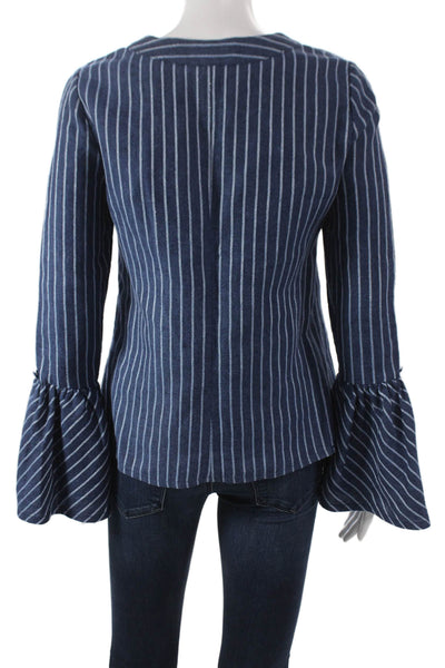 Alexis Womens Tunic Blue Striped V-Neck Linen Long Sleeve Size XS