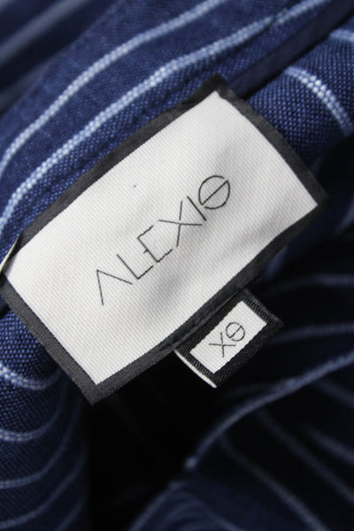 Alexis Womens Tunic Blue Striped V-Neck Linen Long Sleeve Size XS