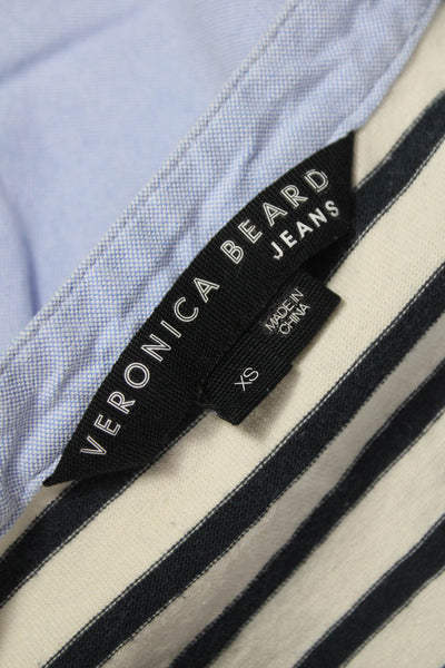 Veronica Beard Women Striped Collared Short Sleeve Cotton Blouse Blue Size XS