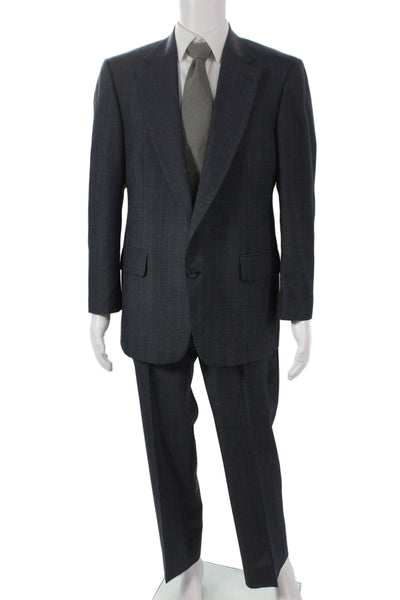 Stafford Mens Gray Wool Check 2 Piece Suit Size 42