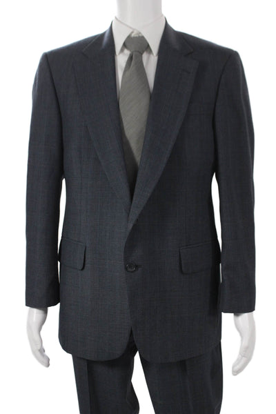 Stafford Mens Gray Wool Check 2 Piece Suit Size 42