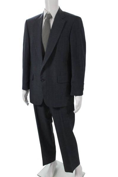 Stafford Mens Gray Wool Check 2 Piece Suit Size 42