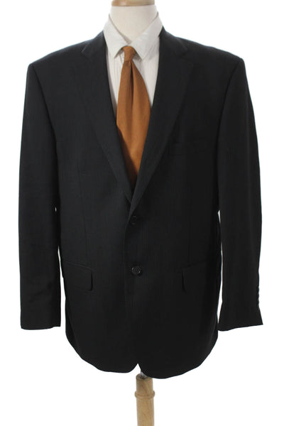 Pronto Uomo Mens Striped Black Wool Suit Jacket Button Size 46