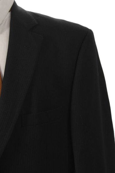 Pronto Uomo Mens Striped Black Wool Suit Jacket Button Size 46