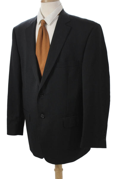 Pronto Uomo Mens Striped Black Wool Suit Jacket Button Size 46