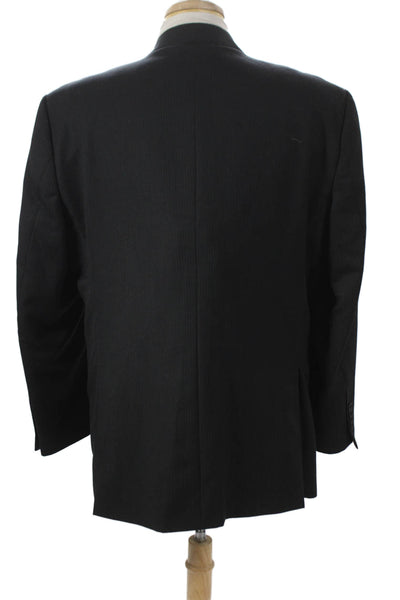 Pronto Uomo Mens Striped Black Wool Suit Jacket Button Size 46