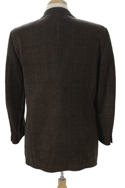 Ermenegildo Zegna Mens Brown Wool Chevron Blazer Button Closure Size 52