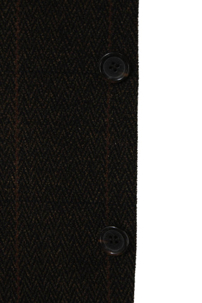 Ermenegildo Zegna Mens Brown Wool Chevron Blazer Button Closure Size 52