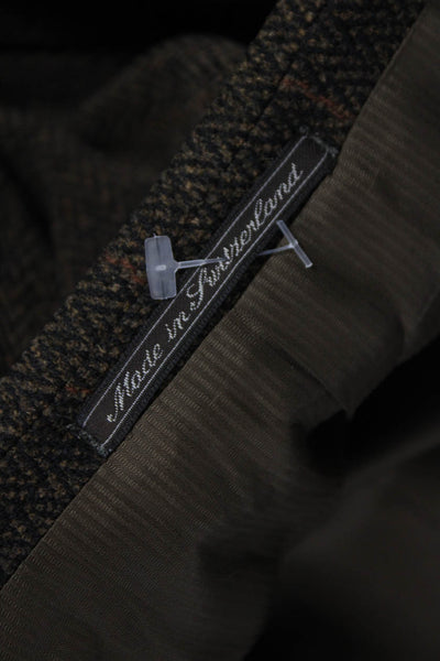 Ermenegildo Zegna Mens Brown Wool Chevron Blazer Button Closure Size 52