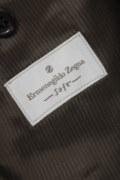 Ermenegildo Zegna Mens Brown Wool Chevron Blazer Button Closure Size 52