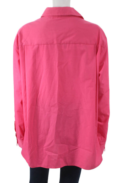 Lidaan Women Basic Collared Long Sleeve Button-Up Top Pink Polyester Size S