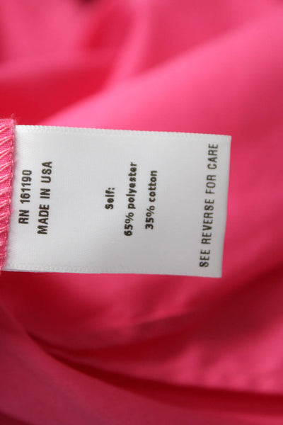 Lidaan Women Basic Collared Long Sleeve Button-Up Top Pink Polyester Size S