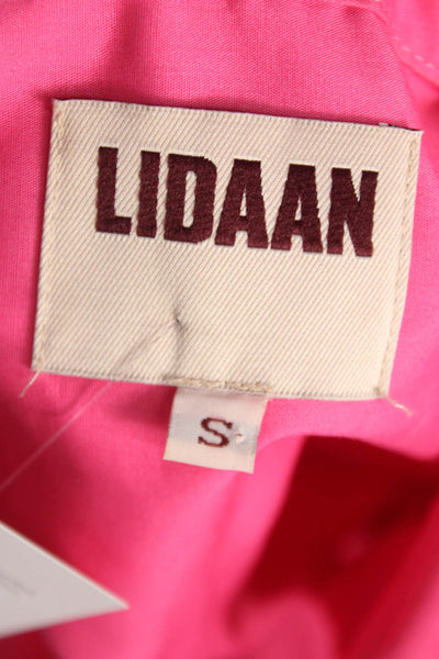 Lidaan Women Basic Collared Long Sleeve Button-Up Top Pink Polyester Size S