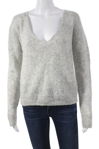 Free People Womens Gray Alpaca Blend V Neck Pullover Sweater Long Sleeve Size M