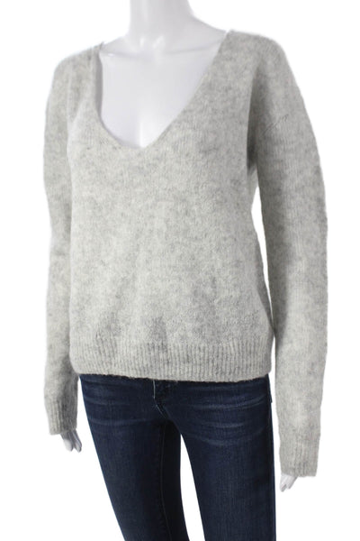 Free People Womens Gray Alpaca Blend V Neck Pullover Sweater Long Sleeve Size M