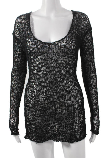 Remain Women Tunic Blouse Long Sleeve Scoop Neck Black Cotton Blend Size M
