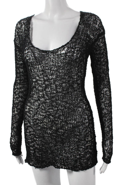 Remain Women Tunic Blouse Long Sleeve Scoop Neck Black Cotton Blend Size M