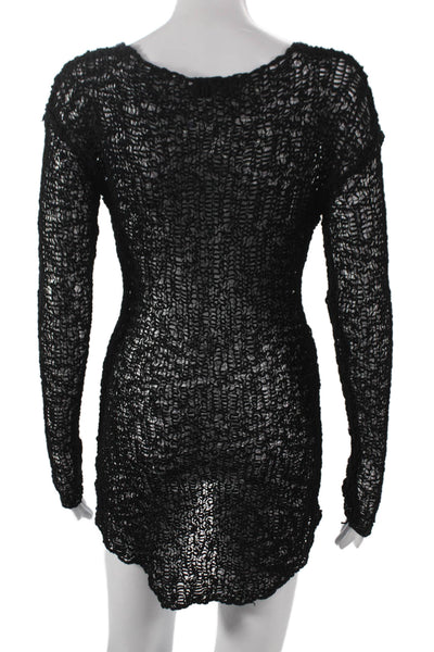 Remain Women Tunic Blouse Long Sleeve Scoop Neck Black Cotton Blend Size M