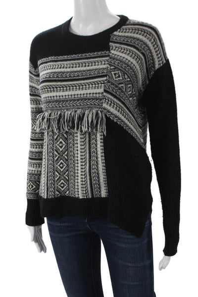 White + Warren Women Pullover Sweater Black Geometric Crew Neck Size XS