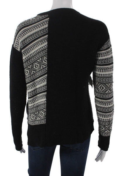 White + Warren Women Pullover Sweater Black Geometric Crew Neck Size XS