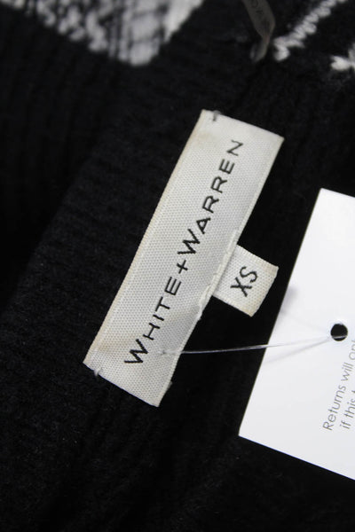 White + Warren Women Pullover Sweater Black Geometric Crew Neck Size XS