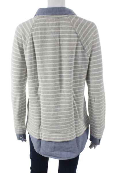 Soft Joie Unisex Adults Striped Collared Pullover Sweatshirt Gray Cotton Size S