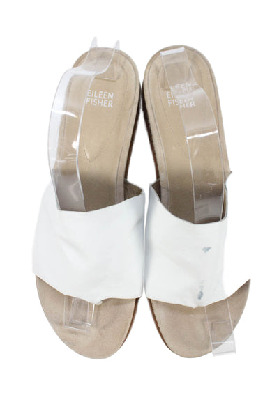 Eileen Fisher Womens Leather Thong Slide On Sandals White Size 10