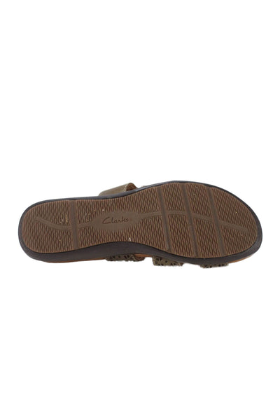 Clarks Womens Leather Laser Cut Slide On Sandals Brown Size 10 Medium
