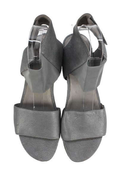 Eileen Fisher Womens Leather Ankle Strap Slingbacks Sandals Grey Size 10