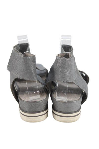 Eileen Fisher Womens Leather Ankle Strap Slingbacks Sandals Grey Size 10