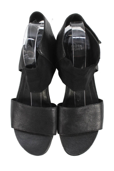 Eileen Fisher Womens Leather Ankle Strap Slingbacks Sandals Black Size 10