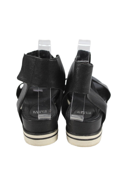 Eileen Fisher Womens Leather Ankle Strap Slingbacks Sandals Black Size 10