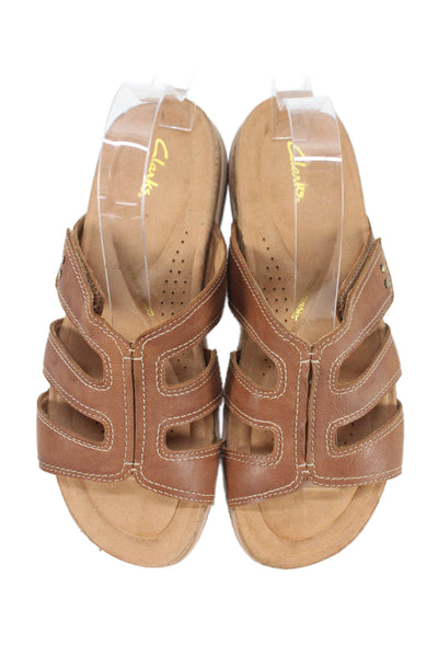 Clarks Womens Contour Cushion Slide On Sandals Brown Size 10 Medium