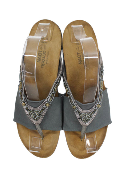 Taos Footwear Womens Beaded Thong Slide On Jennifer  Sandals Gray Size 42 12