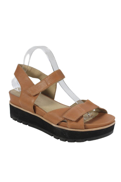 Eileen Fisher Womens Leather Platform Slingbacks Sandals Brown Size 10
