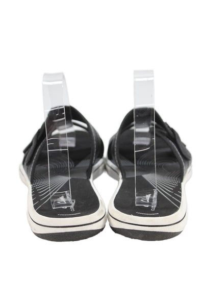Clarks Womens Leather Slide On Cloudsteppers Sandals Black Size 10 Medium