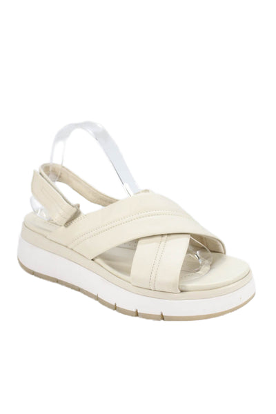 Clarks Womens Leather Cross Strap Slingbacks Sandals White Size 10 Medium
