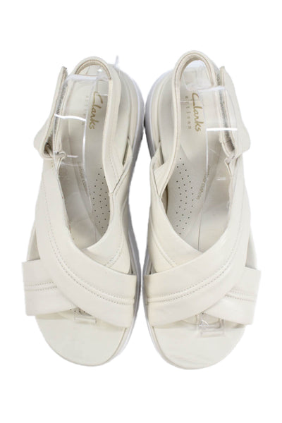 Clarks Womens Leather Cross Strap Slingbacks Sandals White Size 10 Medium