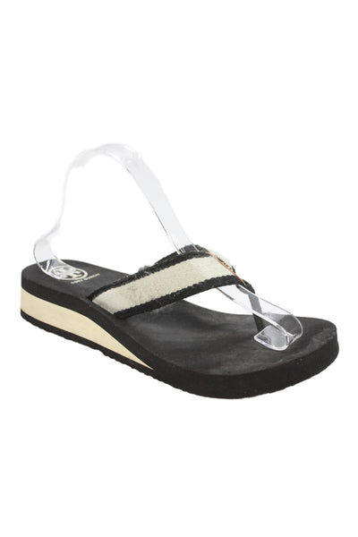 Tory Burch Womens Thong Slide On Wedge Sandals White Black Size 10
