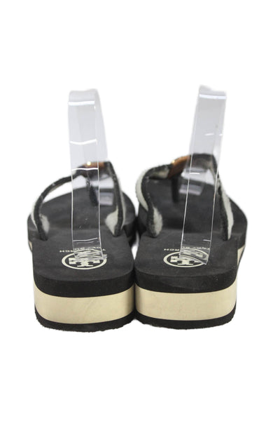 Tory Burch Womens Thong Slide On Wedge Sandals White Black Size 10
