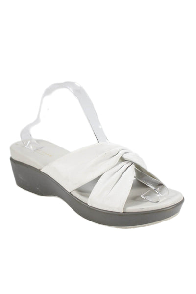 Cole Haan Grand.OS Womens Leather Twist Strap Wedge Sandals White Size 10 B