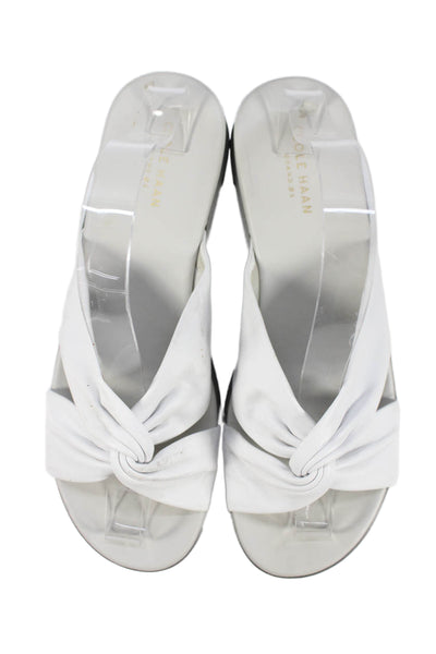 Cole Haan Grand.OS Womens Leather Twist Strap Wedge Sandals White Size 10 B