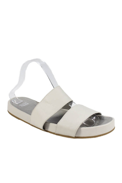 Eileen Fisher Womens Leather Double Strap Slide On Sandals Off White Size 10