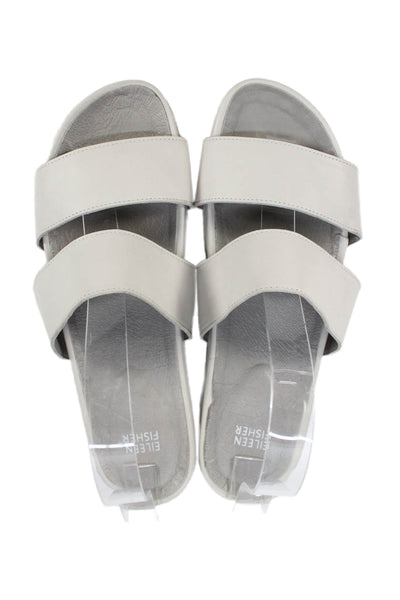 Eileen Fisher Womens Leather Double Strap Slide On Sandals Off White Size 10