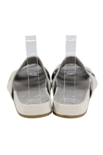 Eileen Fisher Womens Leather Double Strap Slide On Sandals Off White Size 10