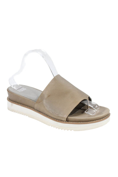 Eileen Fisher Womens Leather Thong Slide On Sandals Beige Size 10