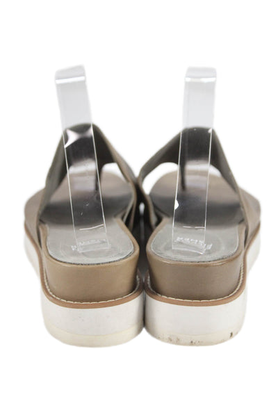 Eileen Fisher Womens Leather Thong Slide On Sandals Beige Size 10